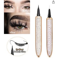 a pair of false eyelashes and a pair of eyeliner