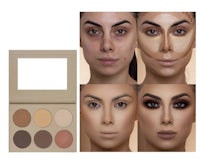 a woman's face is shown with different shades of makeup